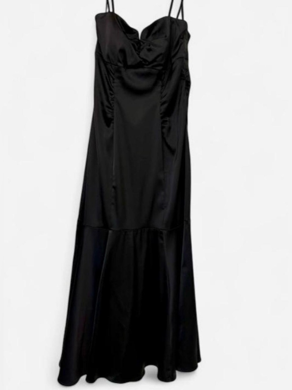 Vintage Y2K Xscape Black Satin mermaid formal Dress with Spaghetti Straps